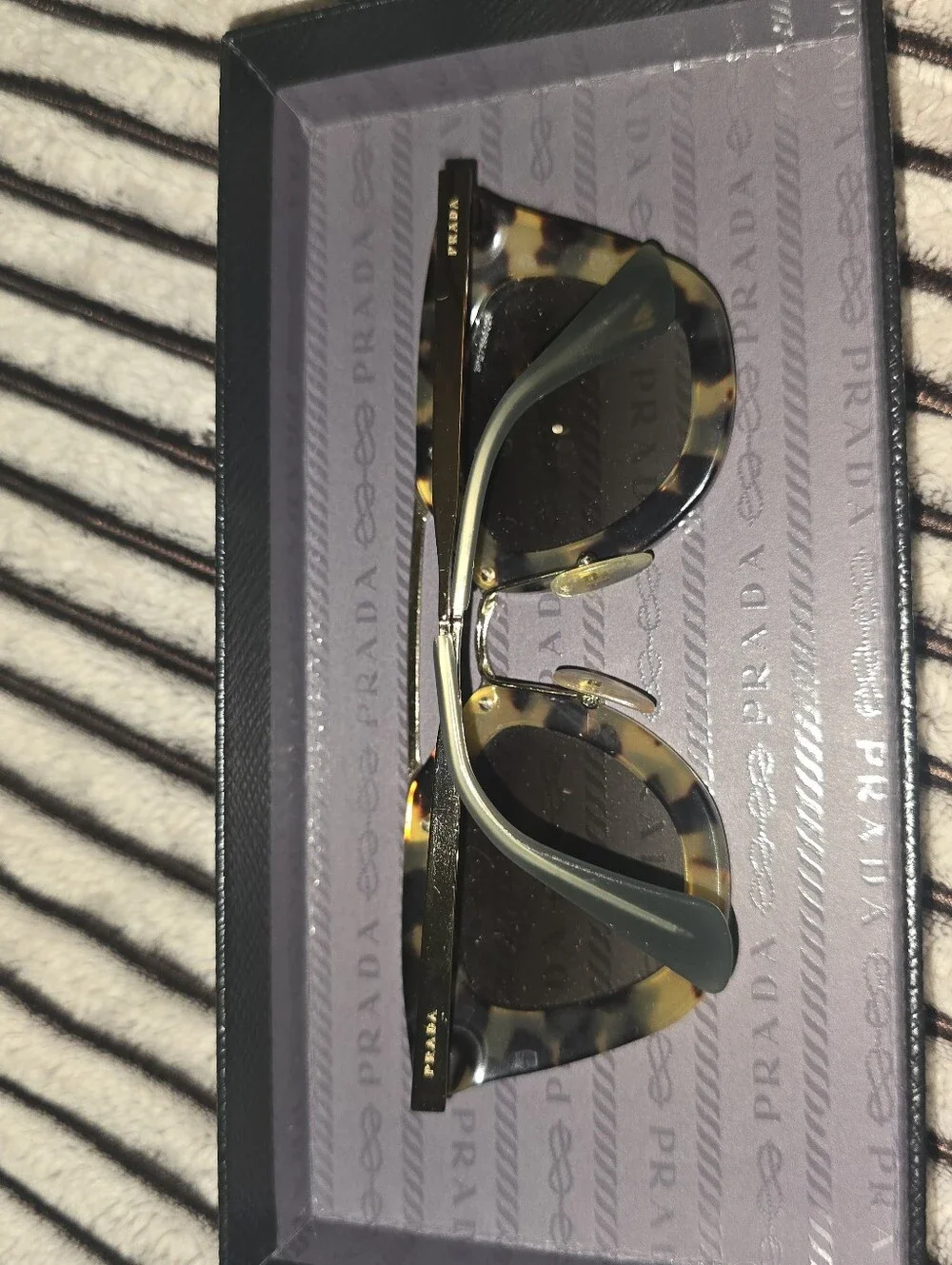 Prada SPR09Q Cinema Tortoise Shell Sunglasses Black Saffiano Leather Case + Box
